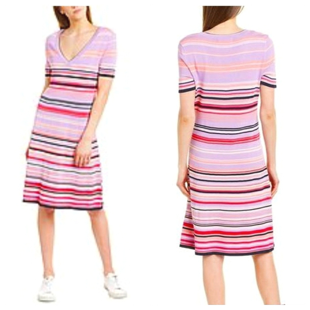Adyson Parker Striped Knit Dress Pink Knee-Length Pull-On Travel Sporty Casual